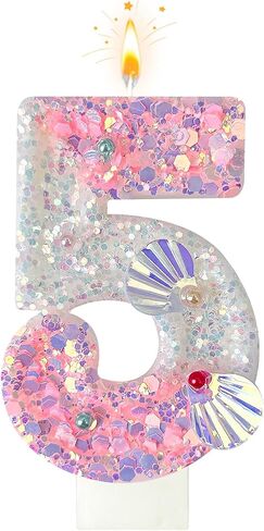 Zlongron Pink Number Candles, Handmade Shell Sequin Birthday Candles, Suitable for Birthdays, Anniversaries, commemorations, Theme Party Supplies, Decorations Number 4 Candle in Kuwait