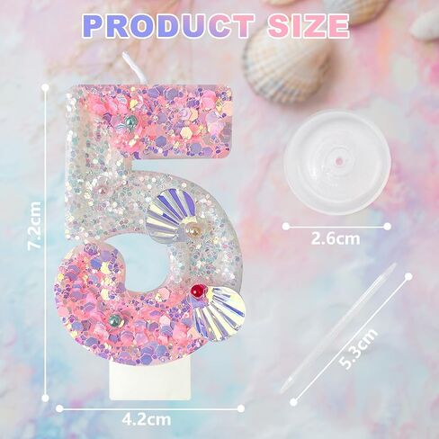 Zlongron Pink Number Candles, Handmade Shell Sequin Birthday Candles, Suitable for Birthdays, Anniversaries, commemorations, Theme Party Supplies, Decorations Number 4 Candle in Kuwait