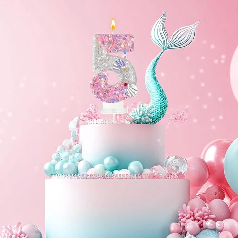 Zlongron Pink Number Candles, Handmade Shell Sequin Birthday Candles, Suitable for Birthdays, Anniversaries, commemorations, Theme Party Supplies, Decorations Number 4 Candle in Kuwait