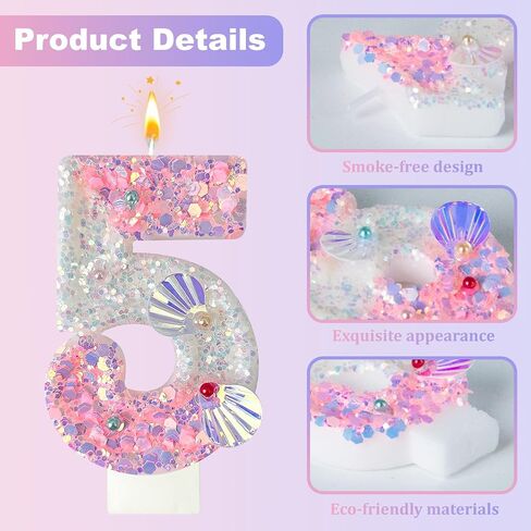 Zlongron Pink Number Candles, Handmade Shell Sequin Birthday Candles, Suitable for Birthdays, Anniversaries, commemorations, Theme Party Supplies, Decorations Number 4 Candle in Kuwait