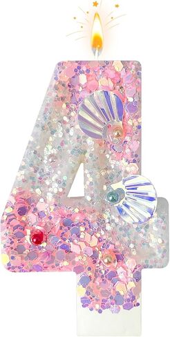 Zlongron Pink Number Candles, Handmade Shell Sequin Birthday Candles, Suitable for Birthdays, Anniversaries, commemorations, Theme Party Supplies, Decorations Number 4 Candle in Kuwait
