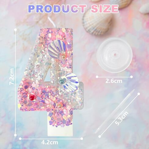 Zlongron Pink Number Candles, Handmade Shell Sequin Birthday Candles, Suitable for Birthdays, Anniversaries, commemorations, Theme Party Supplies, Decorations Number 4 Candle in Kuwait