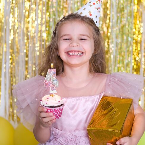 Zlongron Pink Number Candles, Handmade Shell Sequin Birthday Candles, Suitable for Birthdays, Anniversaries, commemorations, Theme Party Supplies, Decorations Number 4 Candle in Kuwait