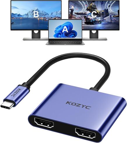USB C to Dual HDMI Adapter 4K@30Hz, USB C Hub Multiport Adapter with 2xHDMI, USB 3.0, 100W PD, Support USB C to HDMI Splitter Extended Display (MST Only Support Windows), Black in Saudi Arabia