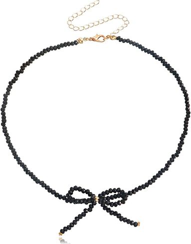 WLL Boho Beaded Choker Necklace Gold Bow Ribbon Chain Chokers Necklace Vintage Crystal Bowknot Necklace Wedding Party Prom Necklace Jewelry for Women in Saudi Arabia