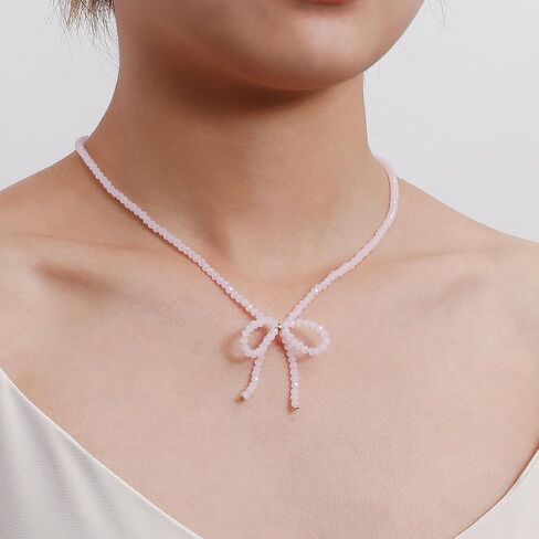 WLL Boho Beaded Choker Necklace Gold Bow Ribbon Chain Chokers Necklace Vintage Crystal Bowknot Necklace Wedding Party Prom Necklace Jewelry for Women in Saudi Arabia
