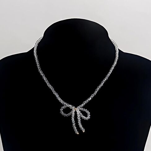 WLL Boho Beaded Choker Necklace Gold Bow Ribbon Chain Chokers Necklace Vintage Crystal Bowknot Necklace Wedding Party Prom Necklace Jewelry for Women in Saudi Arabia