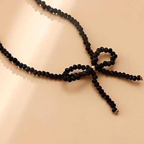 WLL Boho Beaded Choker Necklace Gold Bow Ribbon Chain Chokers Necklace Vintage Crystal Bowknot Necklace Wedding Party Prom Necklace Jewelry for Women in Saudi Arabia