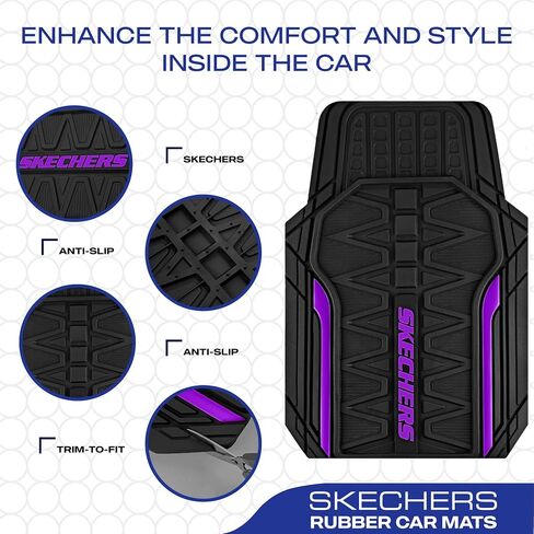 Skechers Car Floor Mats,Heavy Duty Rubber Car Mats Full Set,All -Weather Car Mats,Waterproof Trim-to Fit Universal Floor Liner Car Accessories,Automotive Floor Mats for Cars Trucks SUV,Purple in Saudi Arabia