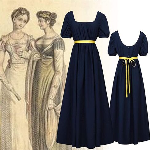 Regency Dresses for Women Empire Waist Puff Sleeve Medieval Evening Dress Victorian Fancy Tea Gown Halloween Costume in Saudi Arabia