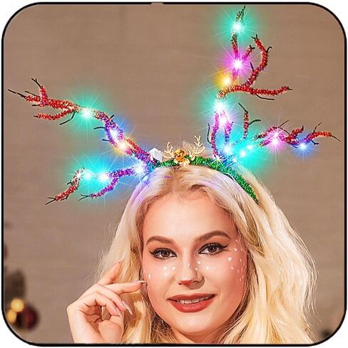 CAKURE Light up Christmas Reindeer Antlers Headband LED Deer Antlers Headbands Xmas Costume Hair Accessoies in Saudi Arabia