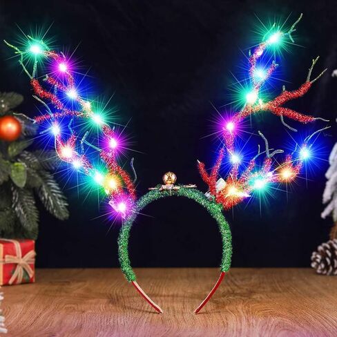 CAKURE Light up Christmas Reindeer Antlers Headband LED Deer Antlers Headbands Xmas Costume Hair Accessoies in Saudi Arabia