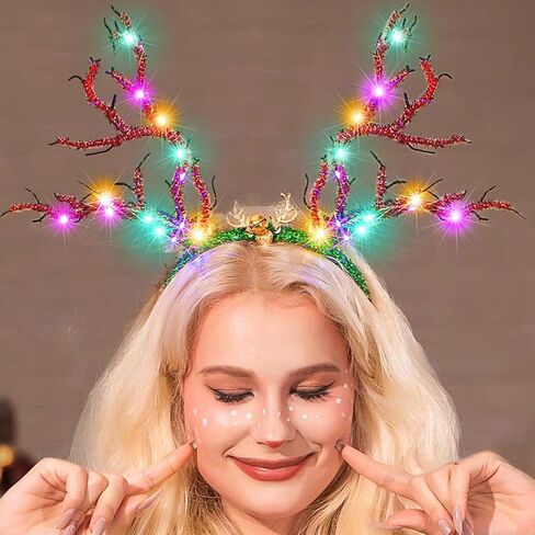 CAKURE Light up Christmas Reindeer Antlers Headband LED Deer Antlers Headbands Xmas Costume Hair Accessoies in Saudi Arabia