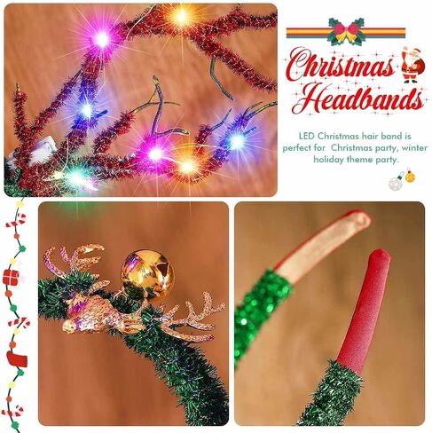 CAKURE Light up Christmas Reindeer Antlers Headband LED Deer Antlers Headbands Xmas Costume Hair Accessoies in Saudi Arabia