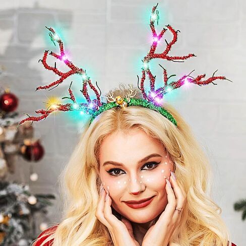 CAKURE Light up Christmas Reindeer Antlers Headband LED Deer Antlers Headbands Xmas Costume Hair Accessoies in Saudi Arabia