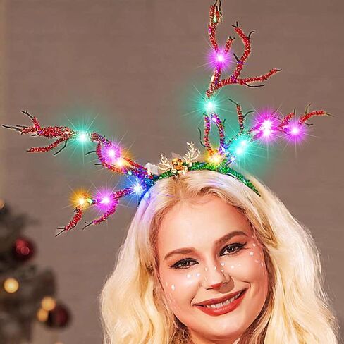 CAKURE Light up Christmas Reindeer Antlers Headband LED Deer Antlers Headbands Xmas Costume Hair Accessoies in Saudi Arabia
