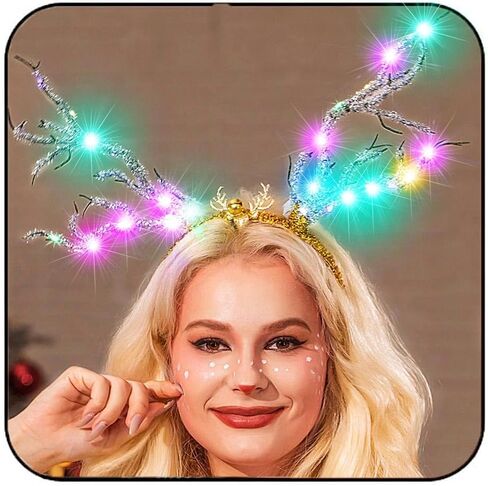 CAKURE Light up Christmas Reindeer Antlers Headband LED Deer Antlers Headbands Xmas Costume Hair Accessoies in Saudi Arabia