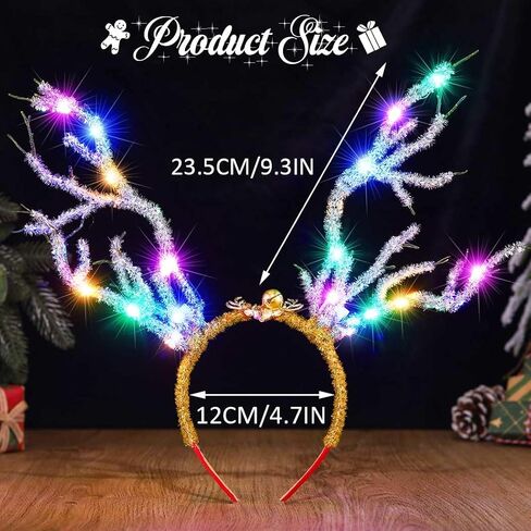 CAKURE Light up Christmas Reindeer Antlers Headband LED Deer Antlers Headbands Xmas Costume Hair Accessoies in Saudi Arabia