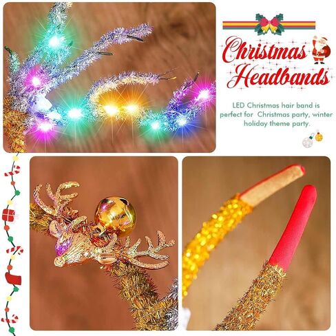 CAKURE Light up Christmas Reindeer Antlers Headband LED Deer Antlers Headbands Xmas Costume Hair Accessoies in Saudi Arabia