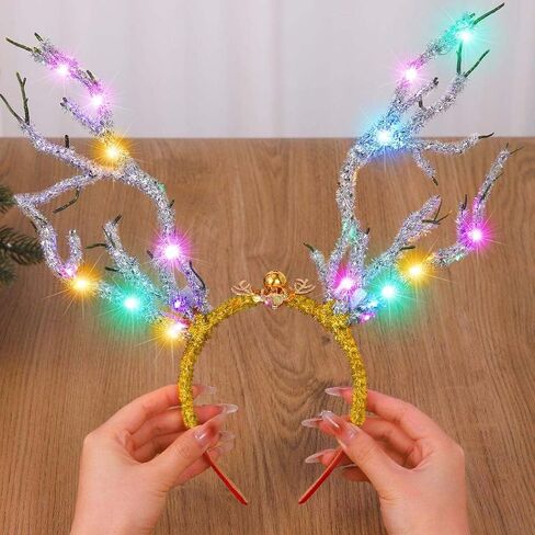 CAKURE Light up Christmas Reindeer Antlers Headband LED Deer Antlers Headbands Xmas Costume Hair Accessoies in Saudi Arabia