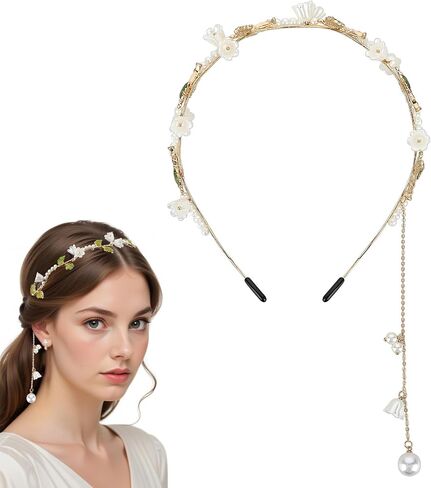 زهرة عقال الشعر الكرمة اللؤلؤ حجر الراين أغطية الرأس الذهب الزفاف لذيذ ورقة الجنية تاج الشعر اكسسوارات بسيطة الأزهار تاج الشعر الزينة للنساء الفتيات الزفاف حزب عيد الميلاد in Saudi Arabia