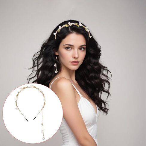 زهرة عقال الشعر الكرمة اللؤلؤ حجر الراين أغطية الرأس الذهب الزفاف لذيذ ورقة الجنية تاج الشعر اكسسوارات بسيطة الأزهار تاج الشعر الزينة للنساء الفتيات الزفاف حزب عيد الميلاد in Saudi Arabia