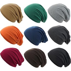 Qearl 9 Packs Slouchy Beanie Hat for Men Winter Warm Hats for Women Running Beanies Sleep Hats Skull Cap Multi