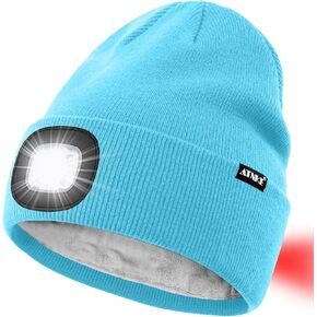 ATNKE LED Lighted Beanie Hat,USB Rechargeable 8 LED Red Glow Flashing Run Headlamp Lined Fleece Cap for Men and Women