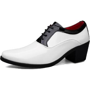 Men's Patent Leather Lace up Block Heel Oxford Shoes Pointed Toe Chunky Low Heel Two Tone Business Dress Loafers Business Derby Shoes Office Prom Evening Wedding Shoes