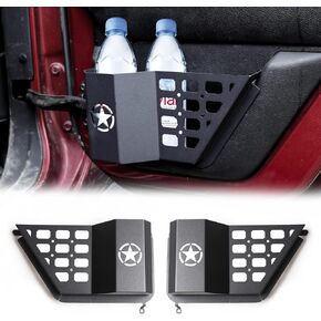 Rear Door Storage for 2011-2018 Jeep Wrangler JK 4 Door Interior Accessories Black Metal Door Storage Pockets Side Insert Organizer Box with Star,2 Pcs
