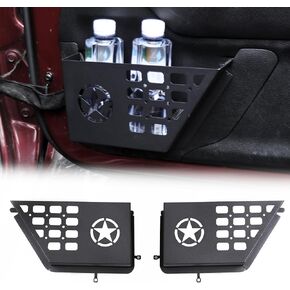 Rear Door Storage for 2011-2018 Jeep Wrangler JK 4 Door Interior Accessories Black Metal Door Storage Pockets Side Insert Organizer Box with Star,2 Pcs