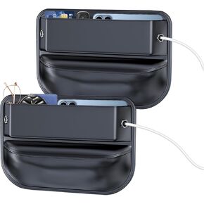 [2 Pack] Car Seat Gap Filler Organizer , Multifunctional Car Side Seat Gap Filler Automotive Storage Box for Phones, Glasses, Keys, Cards - Adjustable Leather Gap Filler for Car