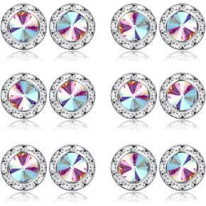 BESTEEL Rhinestone Earrings Round Shaped Acrylic Stone Inside Crystal Halo Stud Earrings for Dance Competitions Stage Opera Performance Wedding Party Earrings Jewelry 15mm