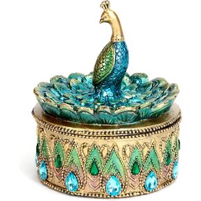 Bits and Pieces - Peacock Keepsake Box - Peacock Art - Golden Jewelry Box