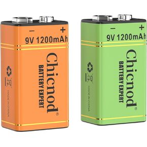 9V Batteries 2pack-9V Rechargeable Lithium ion battery 1200mAh stable output replacement batteries for microphone or smoke detector