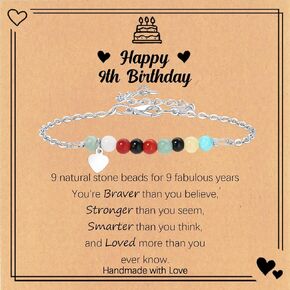 Birthday Gift for 9-16 Year Old, Small Natural Stone Beaded Bracelet Adjustable Heart Charm Bracelet for Daughter Granddaughter Sister Niece Friend on Birthday Graduation with Message Card Gift Box