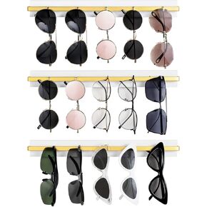 Mkono Wall Mounted Sunglasses Storage Organizer Wood Modern Simple Eyeglasses Display Holder Eyewear Glasses Jewelry Headband Hanging Rack for Entryway Living Room Bedroom, Set of 2, White