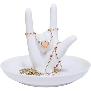 Ceramic Hand Ring Holder Dish Jewelry I LOVE YOU Hand Sign Gifts Ring Display Stand Engagement Ring Holder for Women Birthday Wedding Valentine's Day Gifts