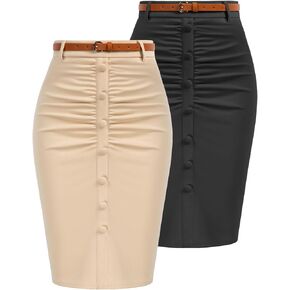 تنانير Belle Poque قلم رصاص للنساء بطول الركبة، تنانير عالية الخصر مع حزام، عبوتان in Kuwait