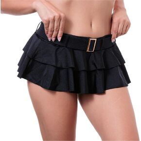Pinup Doll Belted Mini Skirt, Low Rise Ruffled Mini Skirt, Mini Skirts for Women, Belted Mini Skirt, Short Low Rise with Belt