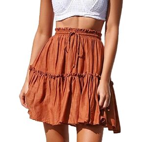 Hoerev Womens Girls Floral Flared Short Skirt Cute High Waist Ruffle Skirt Beach Mini Skirt