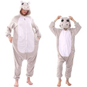 Animal Hooded Onesie Costume for Kids Adults Boys Girls Halloween Easter Mens Womens Cosplay Outfit Kit Hippo