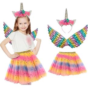 Toddler Fairy-Unicorn-Wings-Costume for Girls 3-9 Y/O Unicorn Gifts Pretend Play Christmas Birthday Party Favors