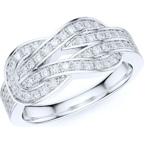 Sterling Silver Tie the Love Knot Full of Simulated Round Brilliant Cut Diamond or Genuine Moissanites Promise Ring Wedding Band