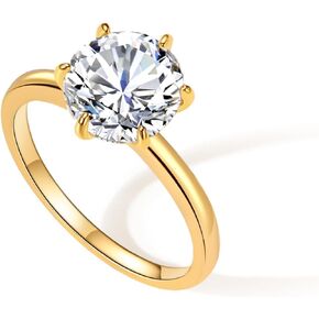 Engagement Rings for Women 14K Gold Plated Round Cubic Zirconia Ring Dainty Gold Promise Ring Wedding Band Rings for Women Trendy Gold Jewelry in Saudi Arabia