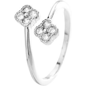 CZ Four Leaf Clover Open Wrap Ring for Women Crystal Good Luck Flower Adjustable Stacking Statement Finger Bands Eternity Promise Rings Dainty Jewelry Gifts Wedding