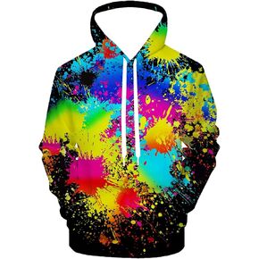 كنزة صوفية سوداء بألوان قوس قزح بغطاء للرأس ثلاثية الأبعاد برسومات جديدة وقلنسوة للرجال والنساء in Kuwait