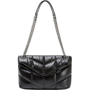 DORIS&JACKY Designer Leather Shoulder Purse For Women Lambskin Quilted Tote Bag With Convertible Chain Strap