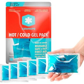 ICEWRAPS Hot & Cold Ice Packs - 3 x 5 in. Soft Gel Ice Packs – Reusable for Injuries Headaches, Joints, Fevers, & More – Made of Pro-Grade, Puncture-Proof Material (6 Packs)