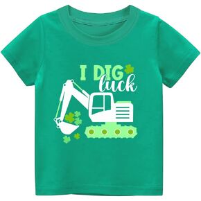 Kids St. Patrick's Day Short Sleeve Shirts Toddler Boys Girls Irish Glasses Shamrock Clover Lucky Love Graphic Tops